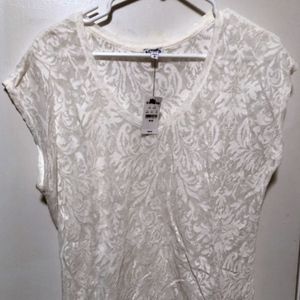 Express Sheer White Lace Sleeveless Top